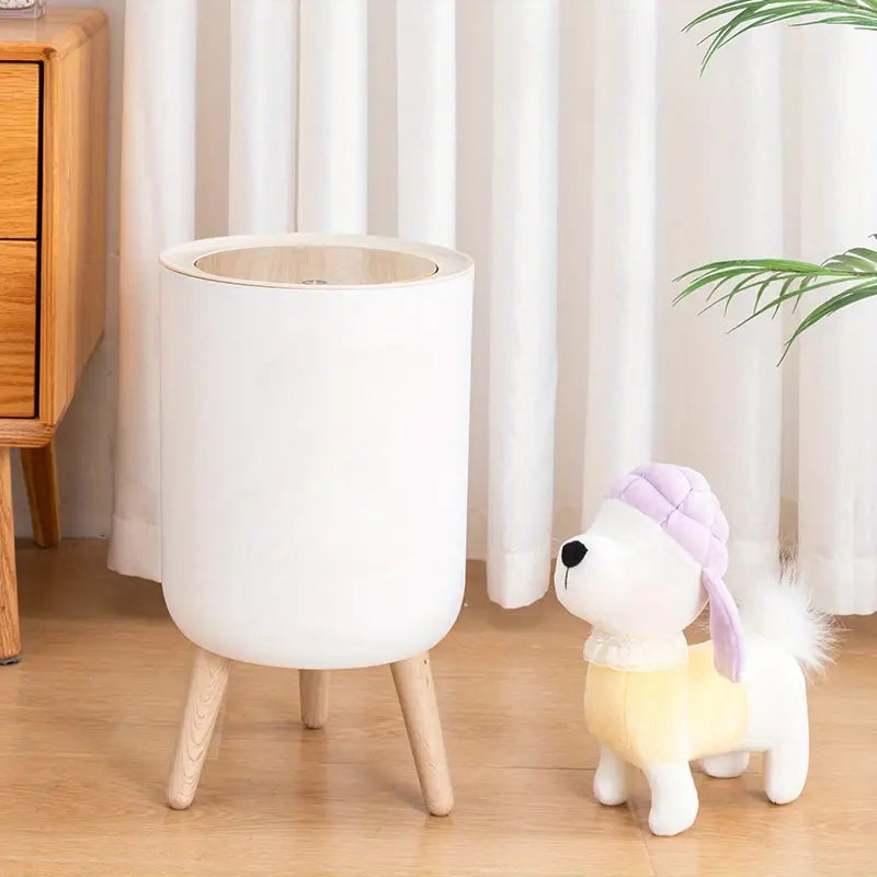 Indoor trash Bin With Wooden Feets-SA2408-108 Bathroom Accessory Sets Apricot