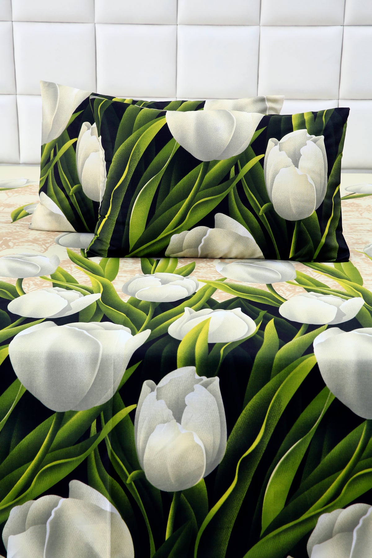 3 PCs Double Bed Sheet-tulip green BED SHEET Apricot