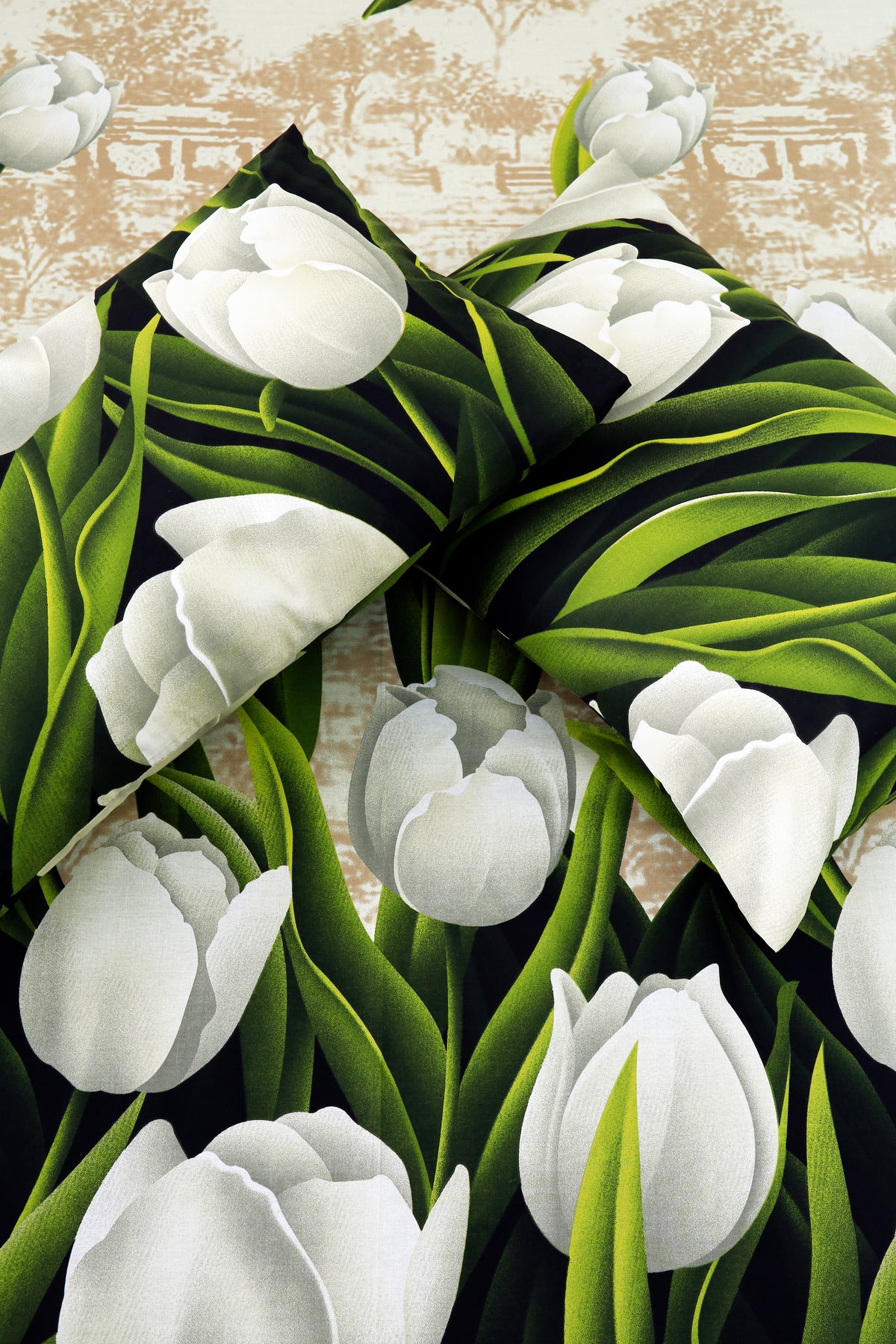 3 PCs Double Bed Sheet-tulip green BED SHEET Apricot