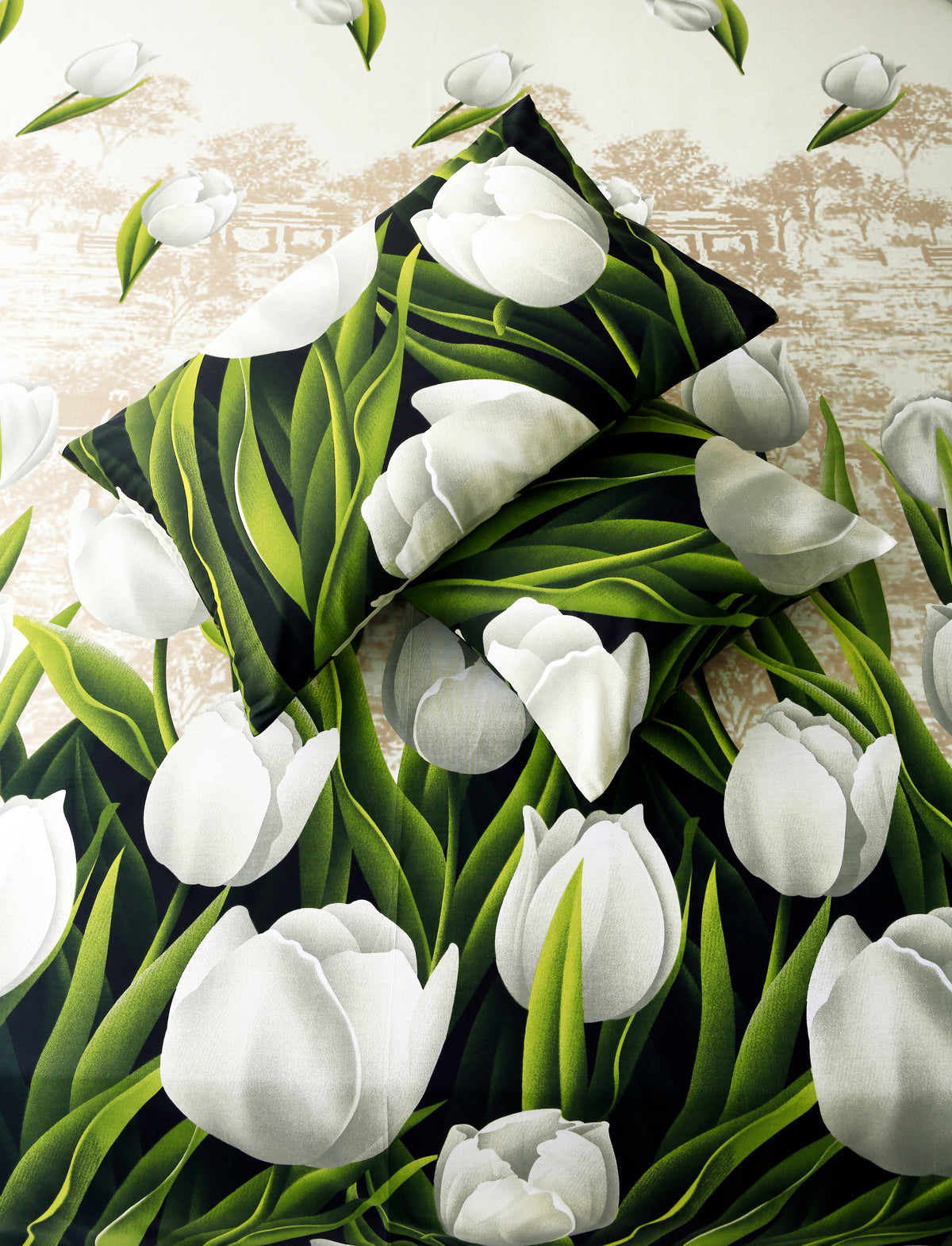 3 PCs Double Bed Sheet-tulip green BED SHEET Apricot