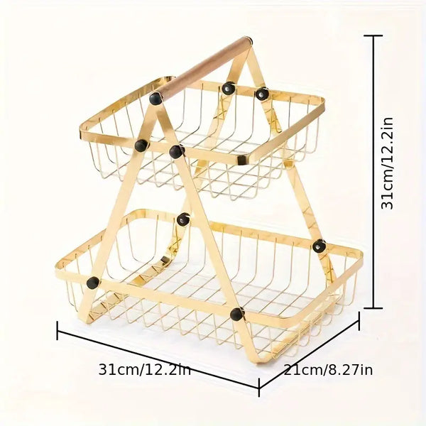 2 Tier Metalic Multi Purpose Storage Basket- Golden