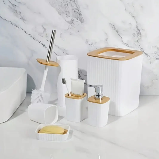 7PCS Bathroom Accessory Set-SA2408-312(White) Bathroom Accessory Sets Apricot