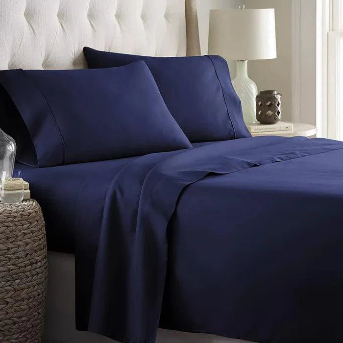 3 PCs Double Bed Sheet Dyed-Navy Blue BED SHEET Apricot