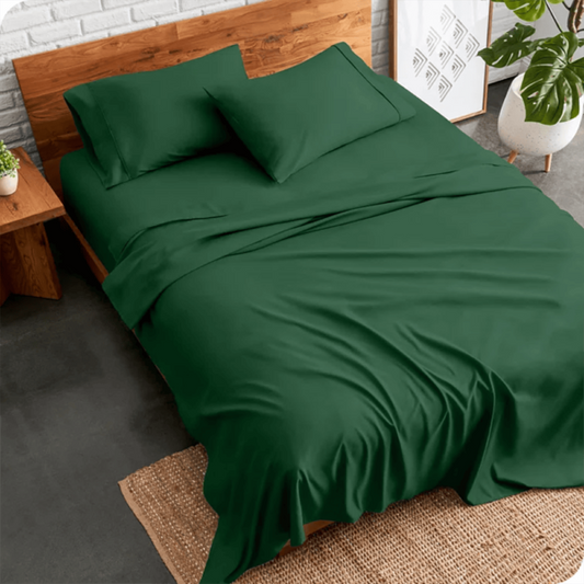 3 PCs Double Bed Sheet Dyed-Olive