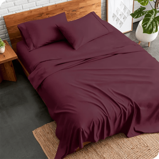 3 PCs Double Bed Sheet Dyed-Plum