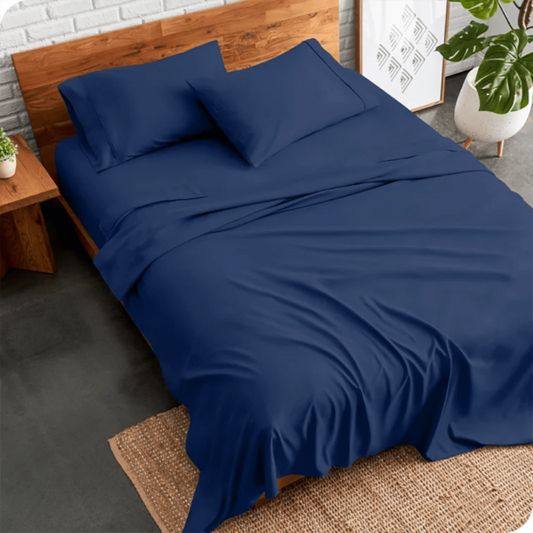 3 PCs Double Bed Sheet Dyed-Navy Blue