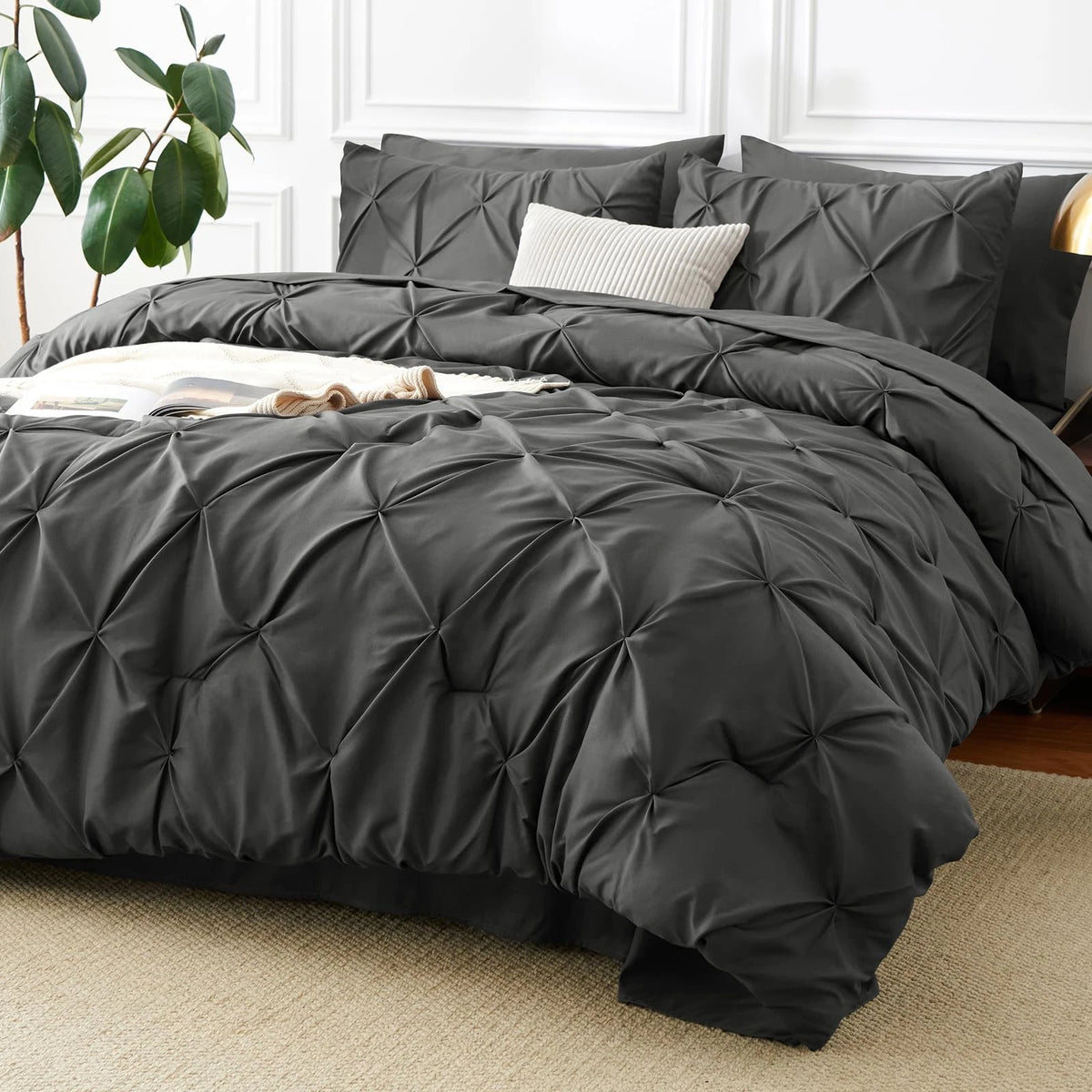 Solid Pintuck Duvet Cover Set-Grey Bed Sheets Apricot