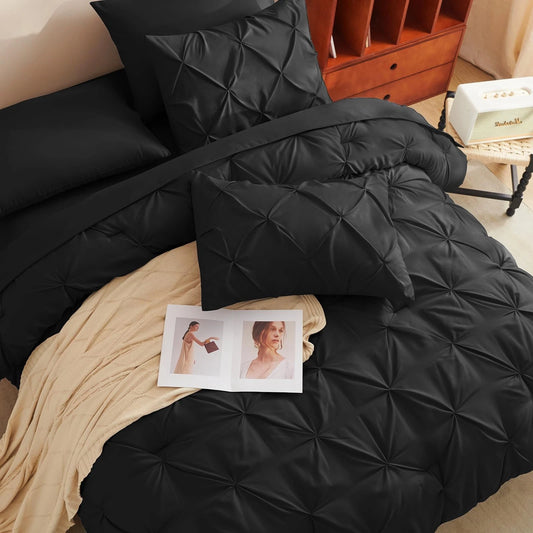 Solid Pintuck Duvet Cover-Black Bed Sheets Apricot