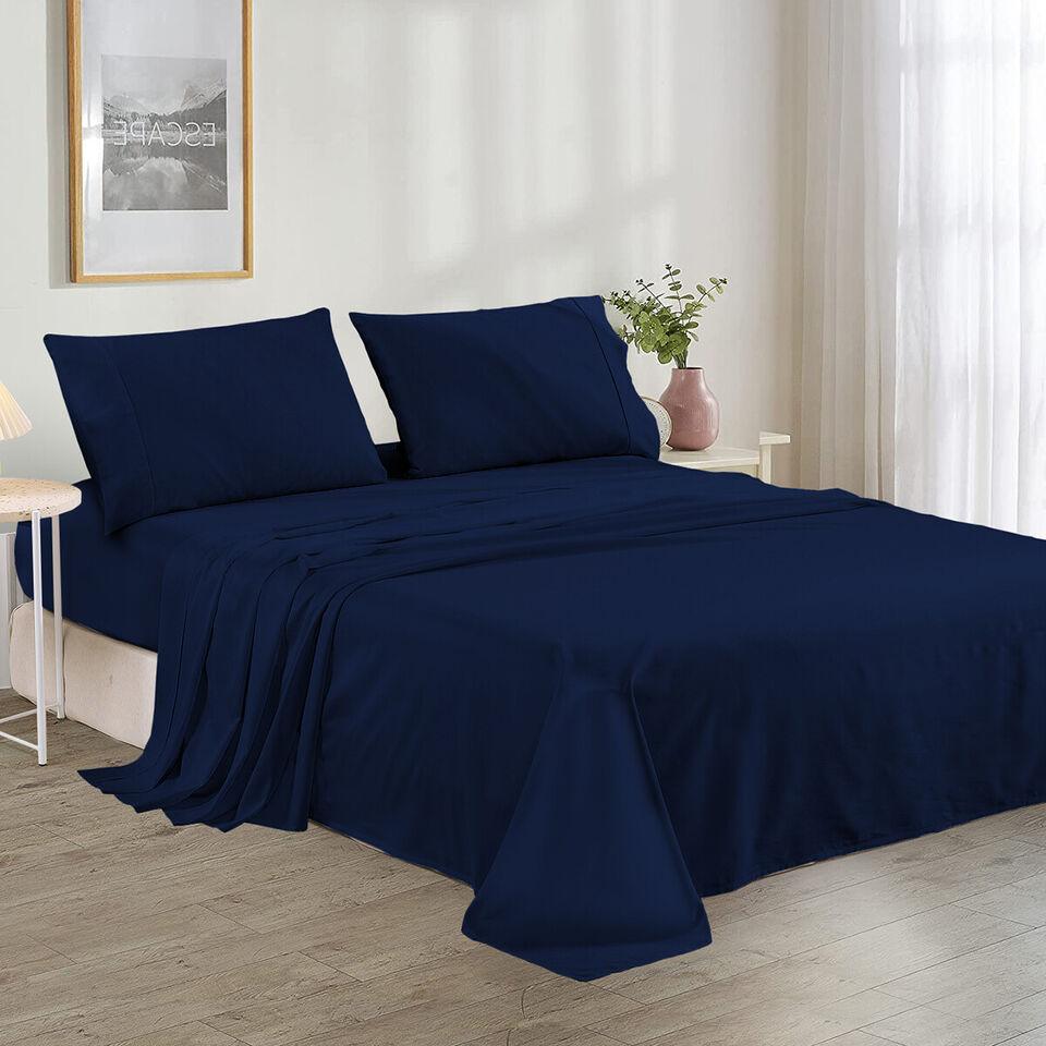 3 PCs Double Bed Sheet Dyed-Navy Blue BED SHEET Apricot
