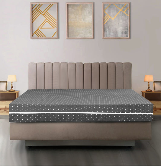 Zipper Mattress Cover Printed- Grey Polka Protectors Apricot