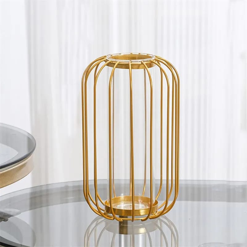 1 PC Modern Metal Vase- Lantern Shape candle stand Apricot