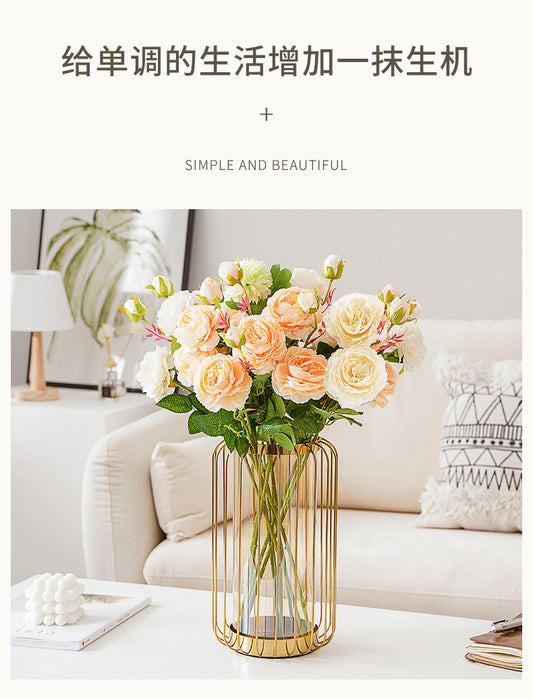 1 PC Modern Metal Vase- Lantern Shape candle stand Apricot