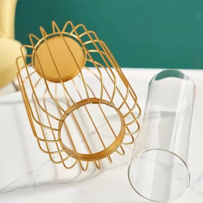 1 PC Modern Metal Vase- Lantern Shape candle stand Apricot