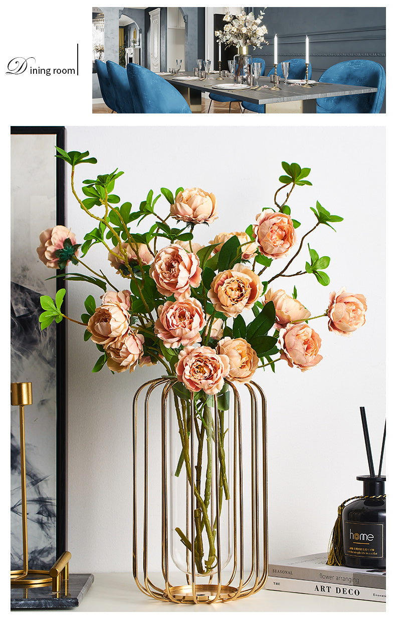 1 PC Modern Metal Vase- Lantern Shape candle stand Apricot