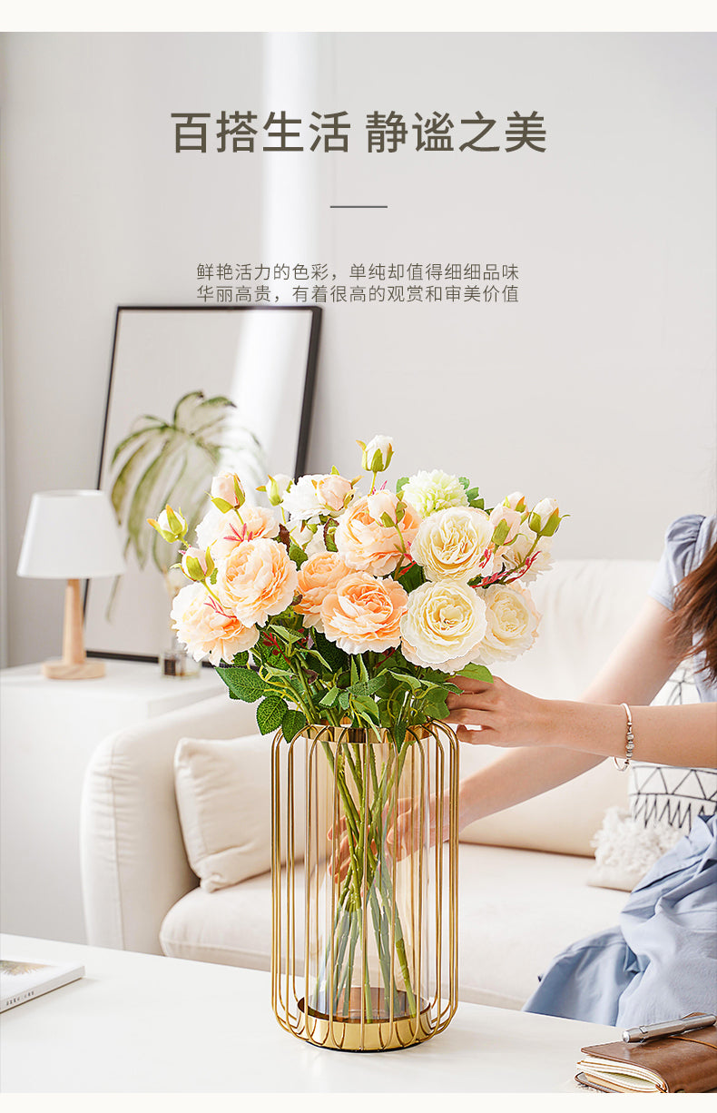 1 PC Modern Metal Vase- Lantern Shape candle stand Apricot