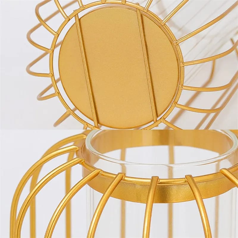 1 PC Modern Metal Vase- Lantern Shape candle stand Apricot