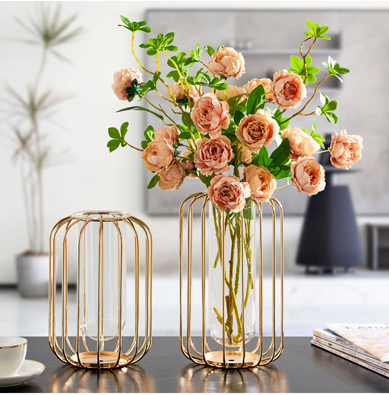 1 PC Modern Metal Vase- Lantern Shape candle stand Apricot