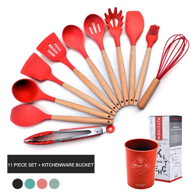 12 PCs Non stick Silicone Cooking Set-Red Apricot