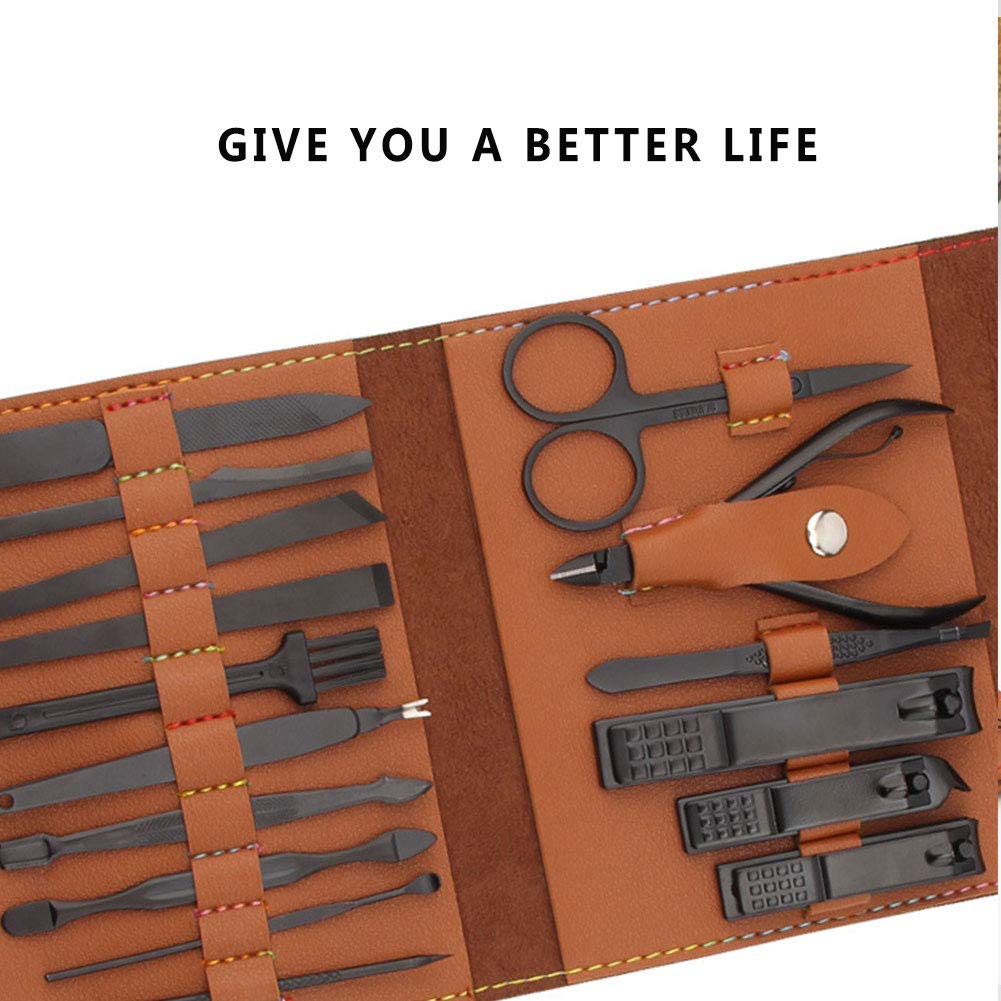 16 PCs Nail Clipper/Manicure & Pedicure Kit-Brown Apricot