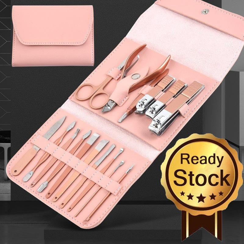 16 PCs Nail Clipper/Manicure & Pedicure Kit-Rose  Apricot