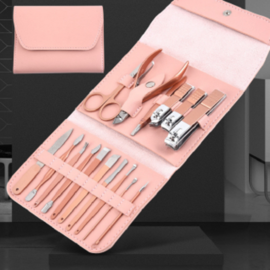 16 PCs Nail Clipper/Manicure & Pedicure Kit-Rose  Apricot