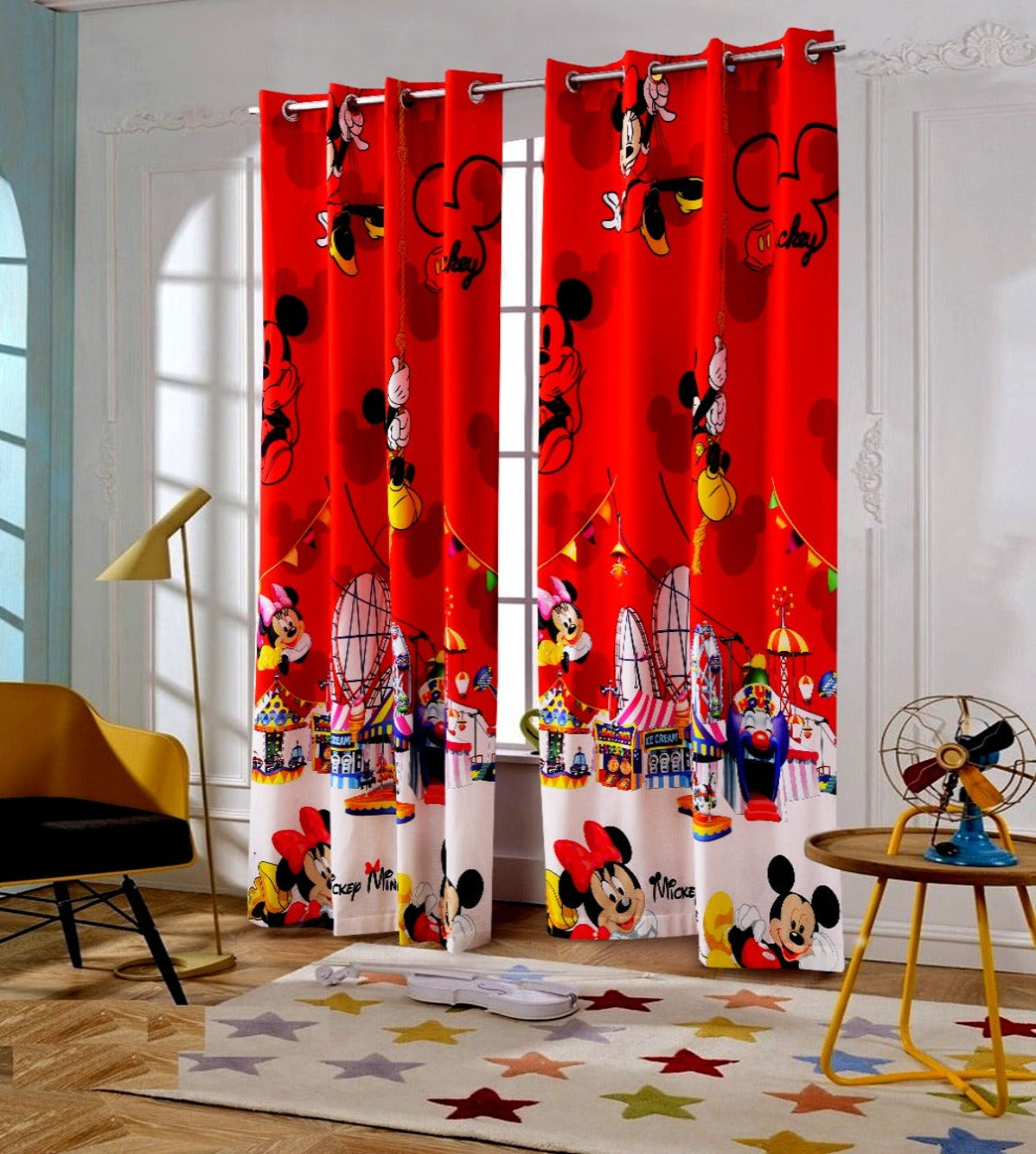 2 PCs Duck Curtains Panel With Lining-Mickey Minnie Apricot