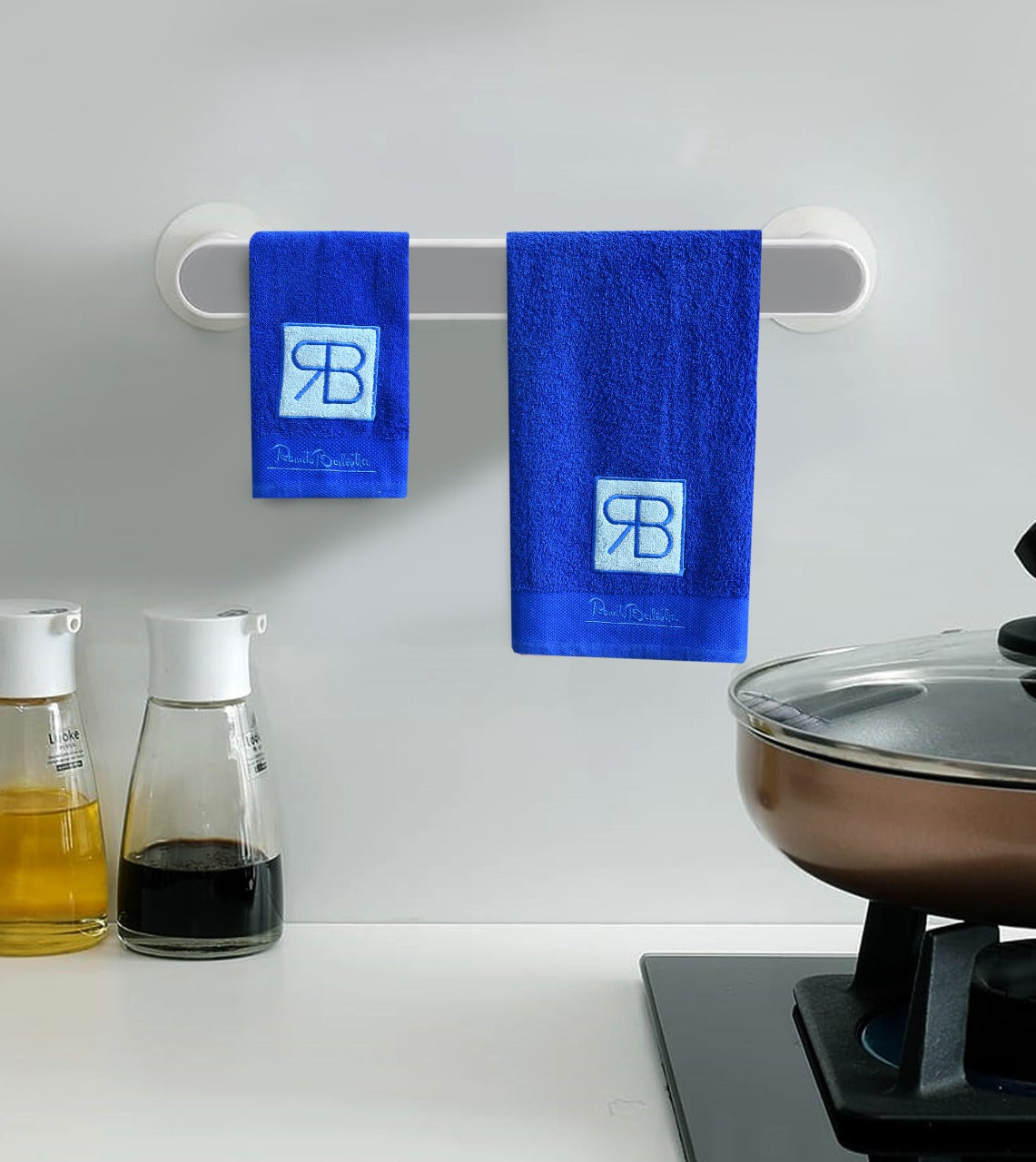 2 PCs RB Embroidered Kitchen Towels- Royal Blue Bath Towels & Washcloths Apricot