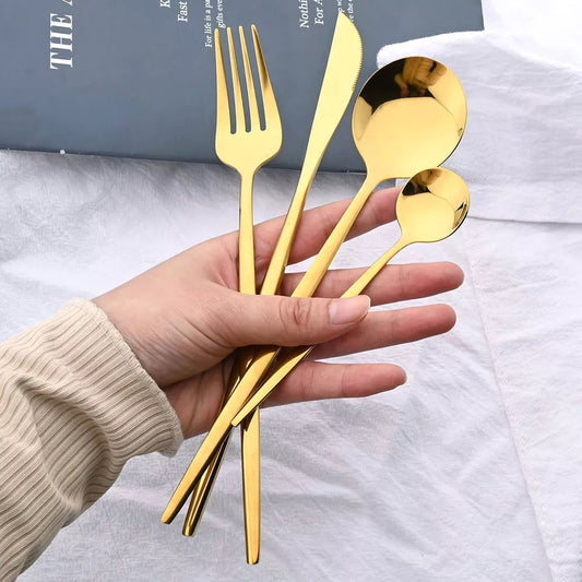 24 Pcs Premium Steel Cutlery Set-(4405) Plain Golden Apricot