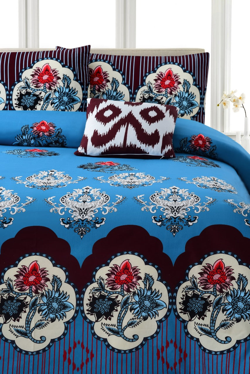 3 PCs Digital Printed Bed Sheet-ADPB-10 Bed Sheets Apricot
