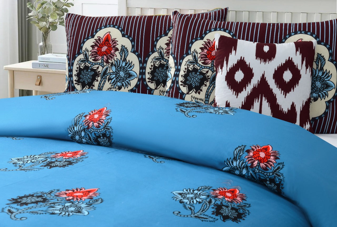 3 PCs Digital Printed Bed Sheet-ADPB-10 Bed Sheets Apricot