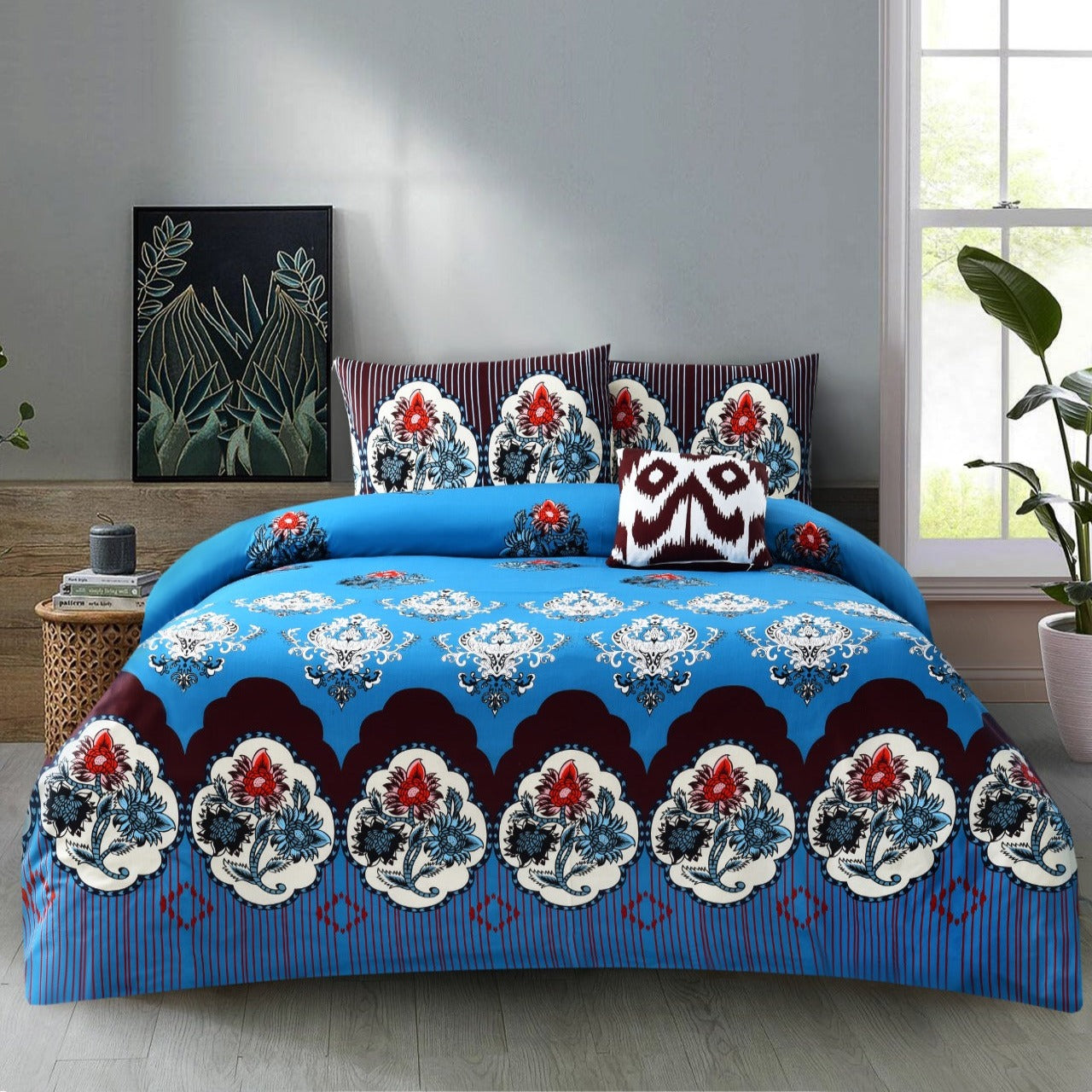 3 PCs Digital Printed Bed Sheet-ADPB-10 Bed Sheets Apricot