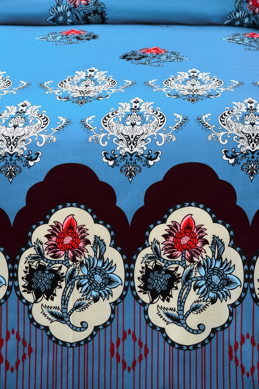 4 PCs Digital Printed Bed Sheet-ADPB-10 Bed Sheets Apricot