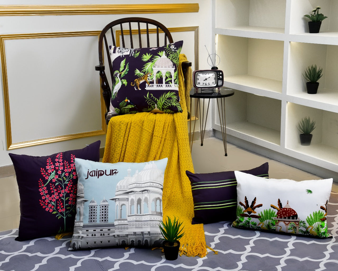 5 PCs Digital Printed Cushions-Jaipur Apricot