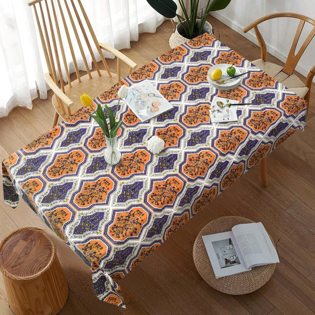 6 & 8 Seater Digital Printed Table Cover(4534)-TB32 Apricot