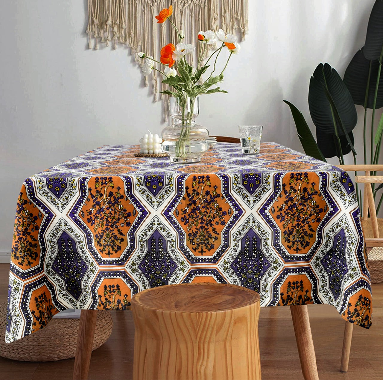 6 & 8 Seater Digital Printed Table Cover(4534)-TB32 Apricot
