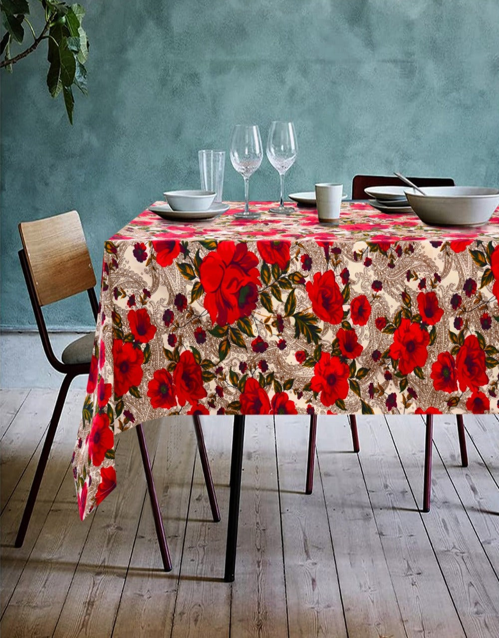 6 & 8 Seater Digital Printed Table Cover(4643)-TB45 Apricot