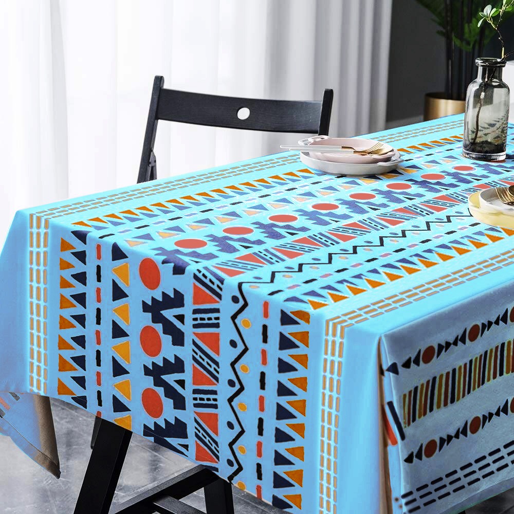 6 & 8 Seater Digital Printed Table Cover-Blue Geometric Apricot