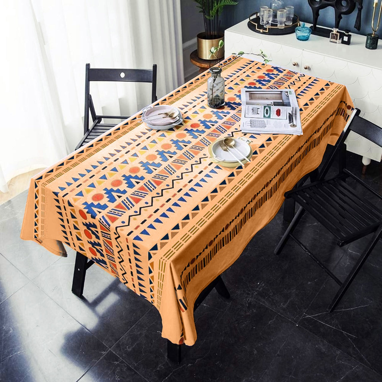 6 & 8 Seater Digital Printed Table Cover-TB24 Apricot