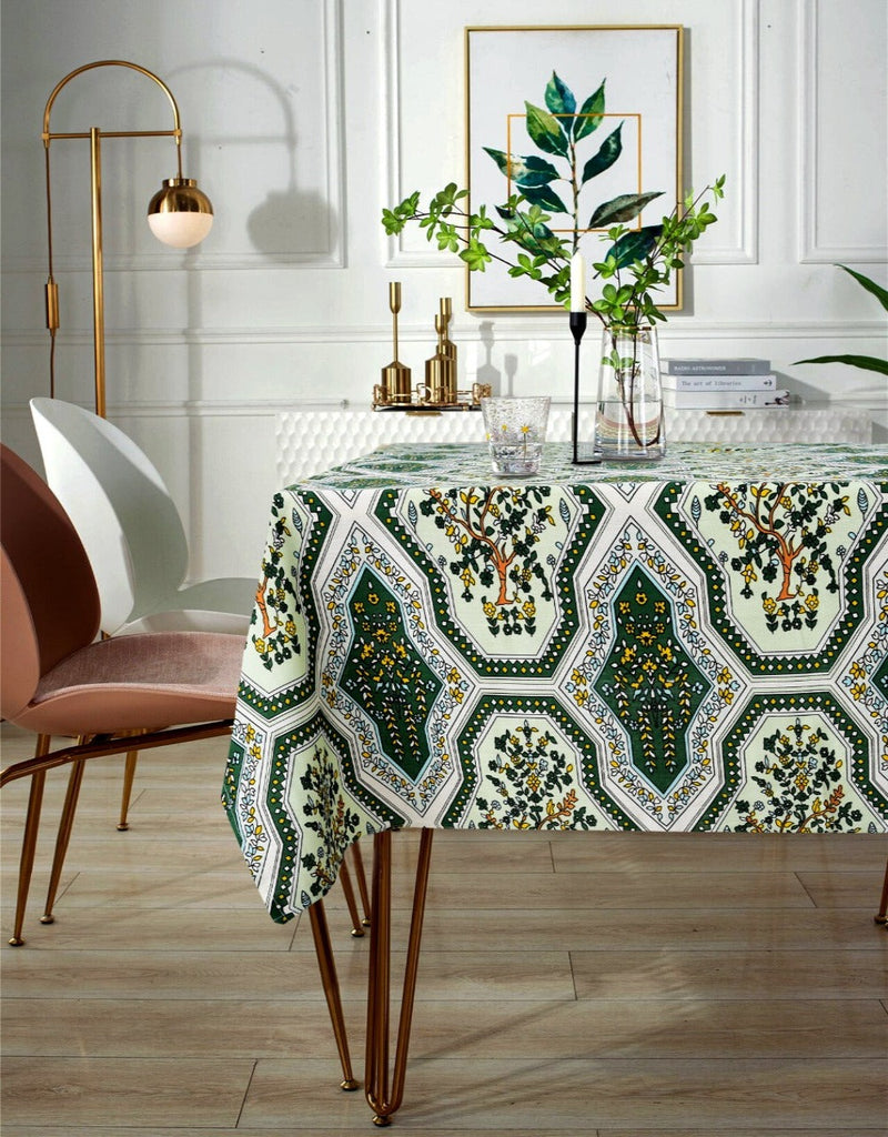 6 & 8 Seater Printed Table Cover(4533)- TB31 Apricot