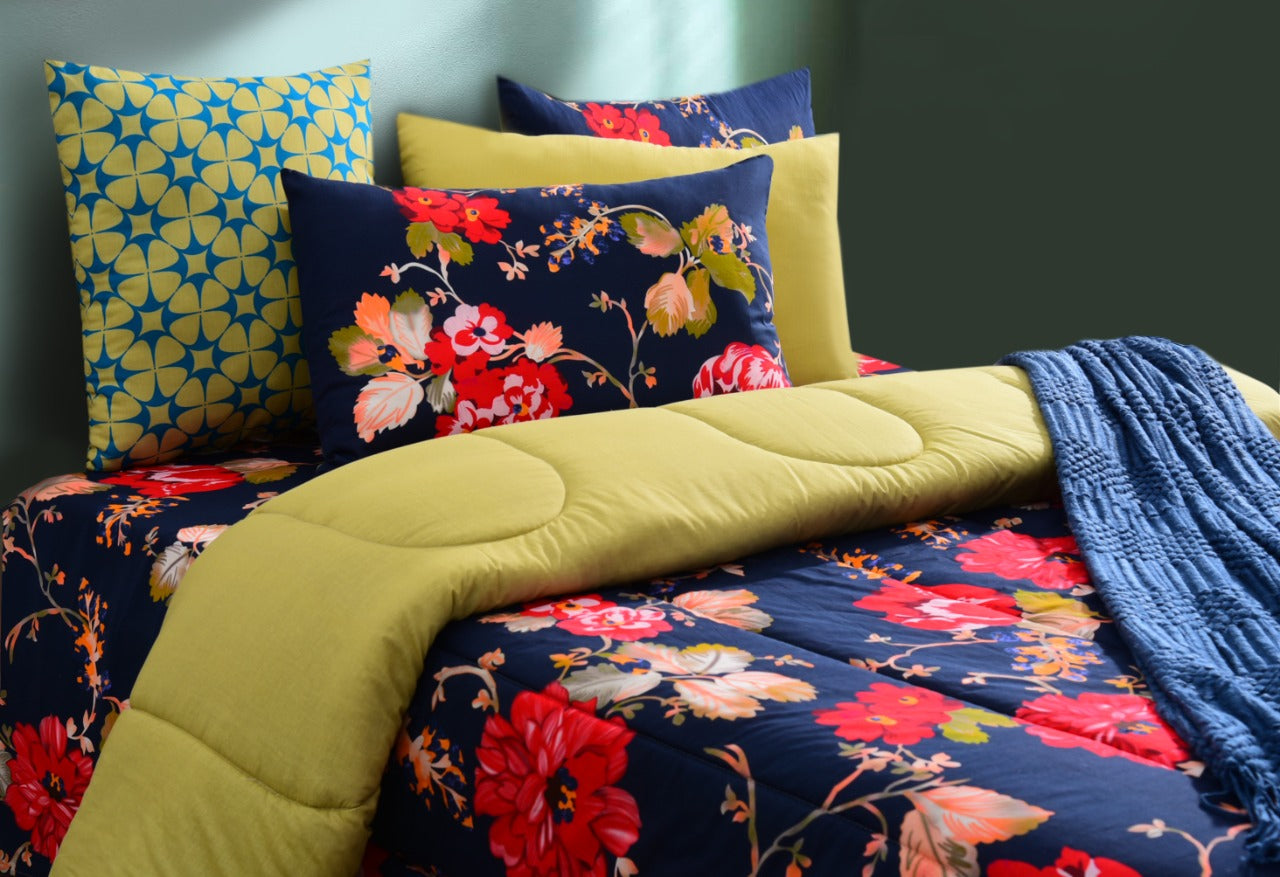 6 PCs Digital Printed Comforter Set-Floral Chintz Apricot
