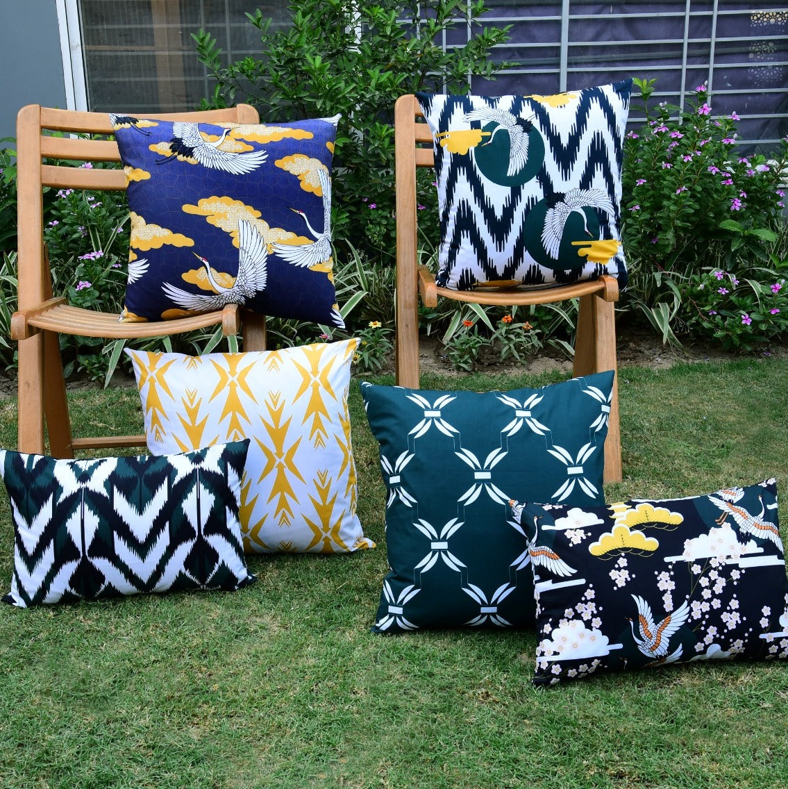 6 PCs Digital Printed Cotton Cushions-Swans cushions Apricot
