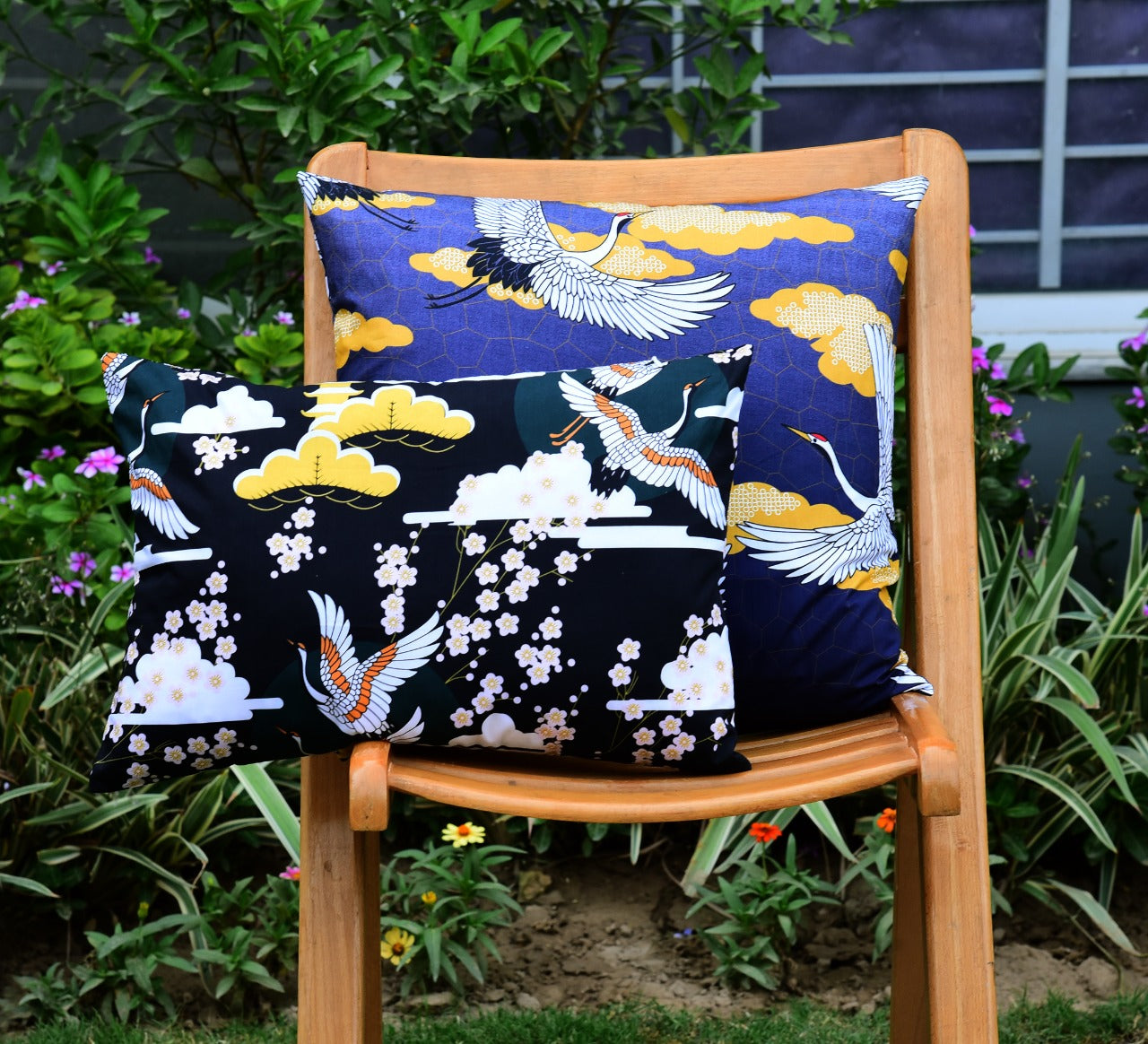6 PCs Digital Printed Cotton Cushions-Swans cushions Apricot
