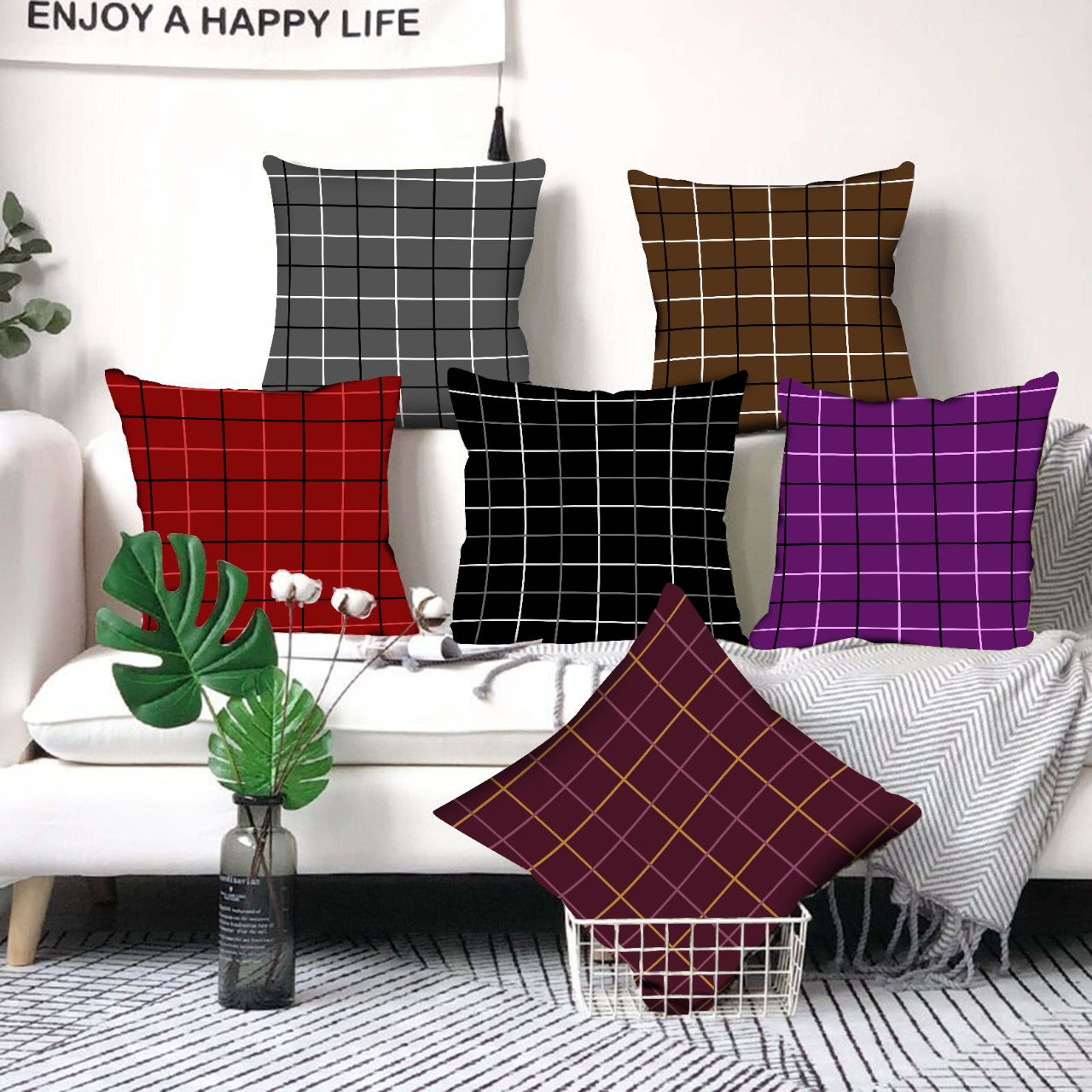 6 PCs Digital Printed Duck Cushions- Blocks cushions Apricot