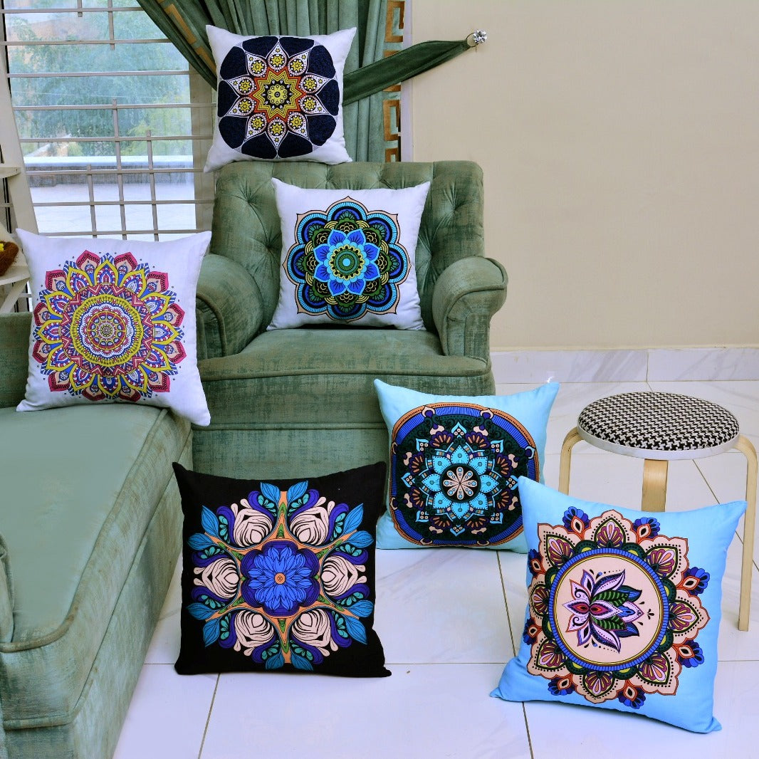 6 PCs Digital Printed Duck Cushions-Mexican Tiles cushions Apricot