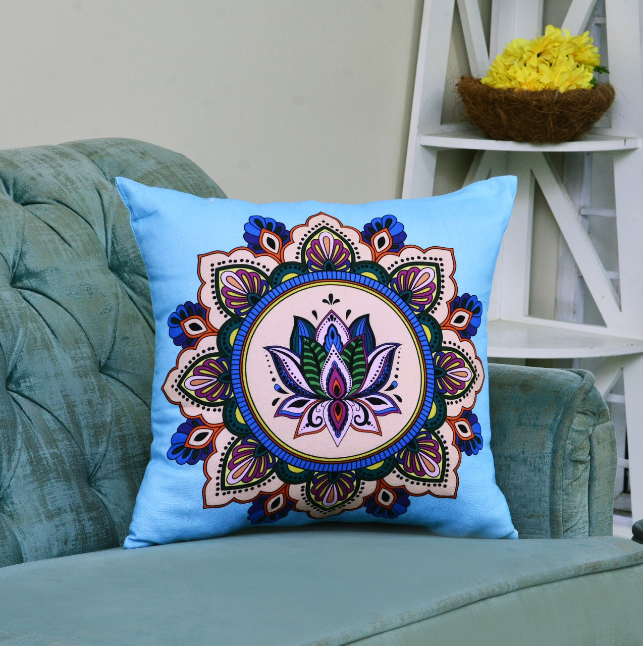 6 PCs Digital Printed Duck Cushions-Mexican Tiles cushions Apricot