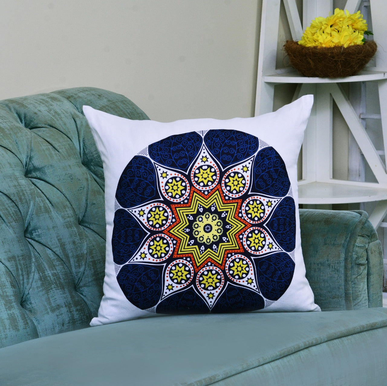 6 PCs Digital Printed Duck Cushions-Mexican Tiles cushions Apricot