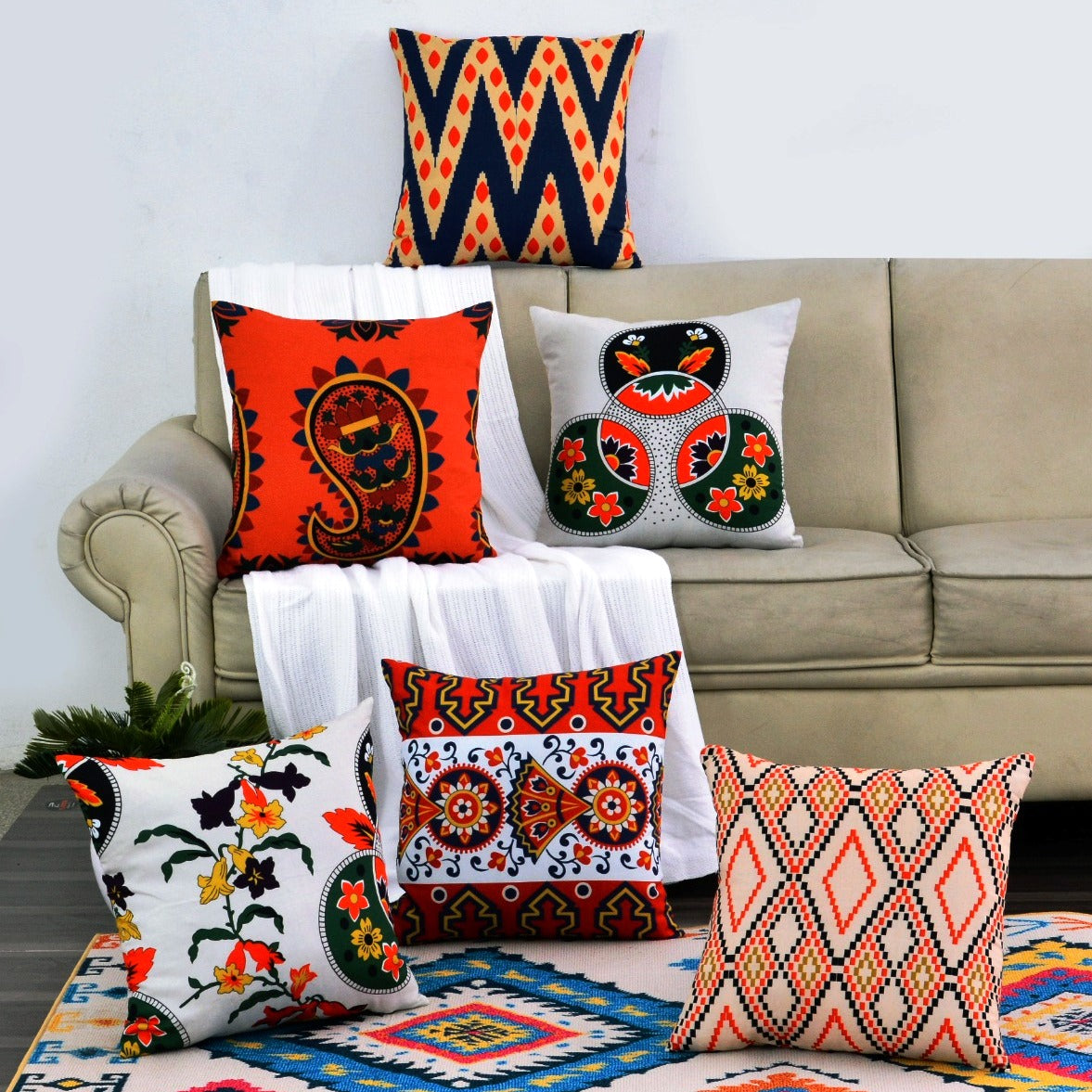 6 PCs Digital Printed Duck Cushions-Moosie cushions Apricot