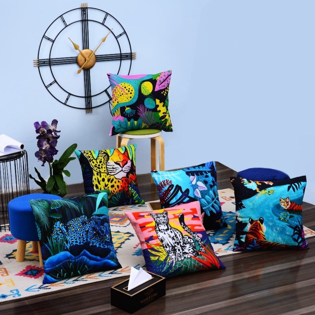 6 PCs Leopards Digital Printed Duck Cushions cushions Apricot