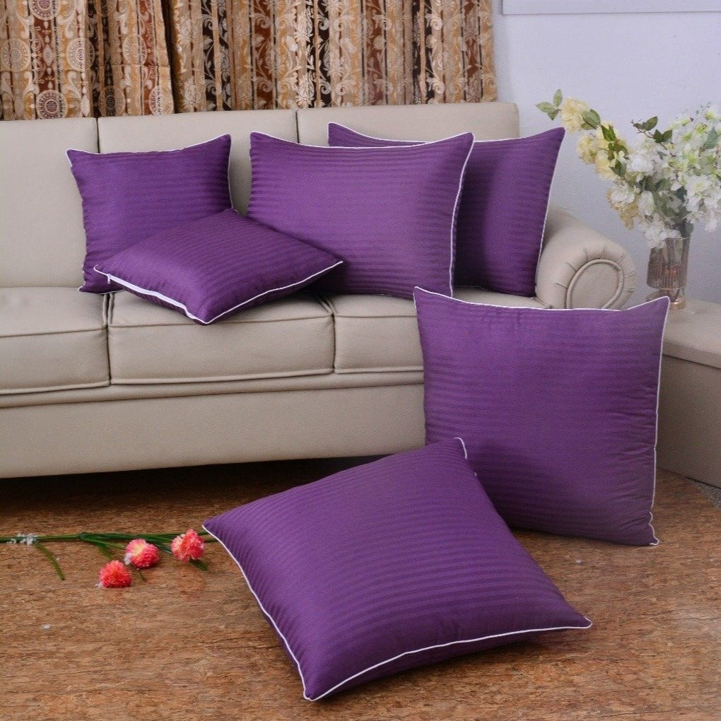 6 PCs Satin Pillows 2 Bed Cushion 2 Floor Cushion 2 Set D Purple