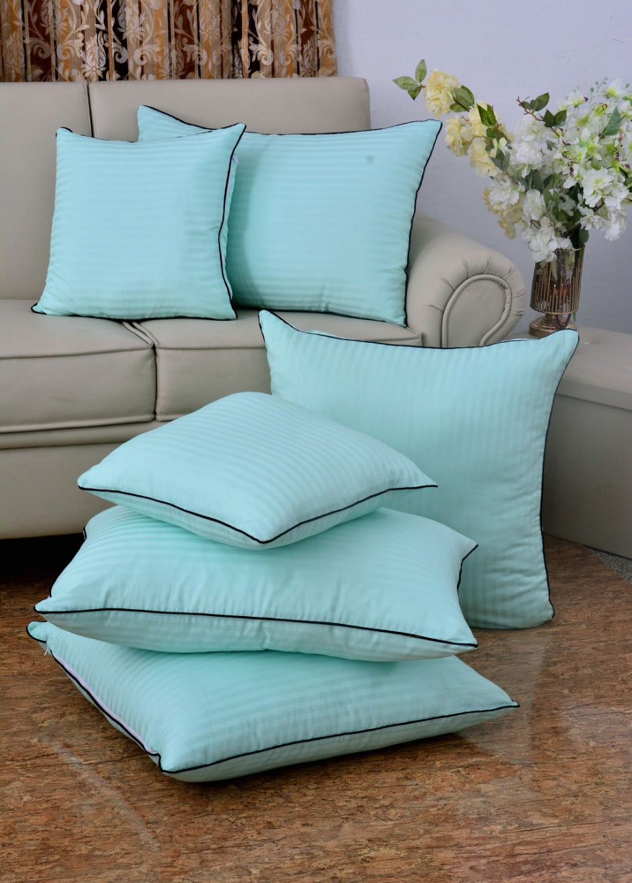 6 PCs Satin Pillows*2 Bed Cushion *2 & Floor Cushion *2 Set-Sea Green Apricot